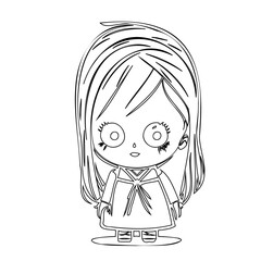 Enigmatic line art illustration featuring a chibi-style gothic doll character