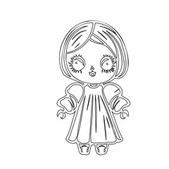 Spooky coloring page: an eerie female figure with large eyes and a small mouth