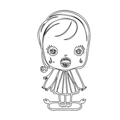 Delicate character illustration of a whimsical doll with intricate eye designs