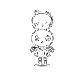 Whimsical monochrome drawing of a charmingly stacked character concept design