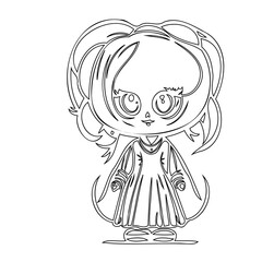 Stylized vector illustration of a whimsical female character in black and white