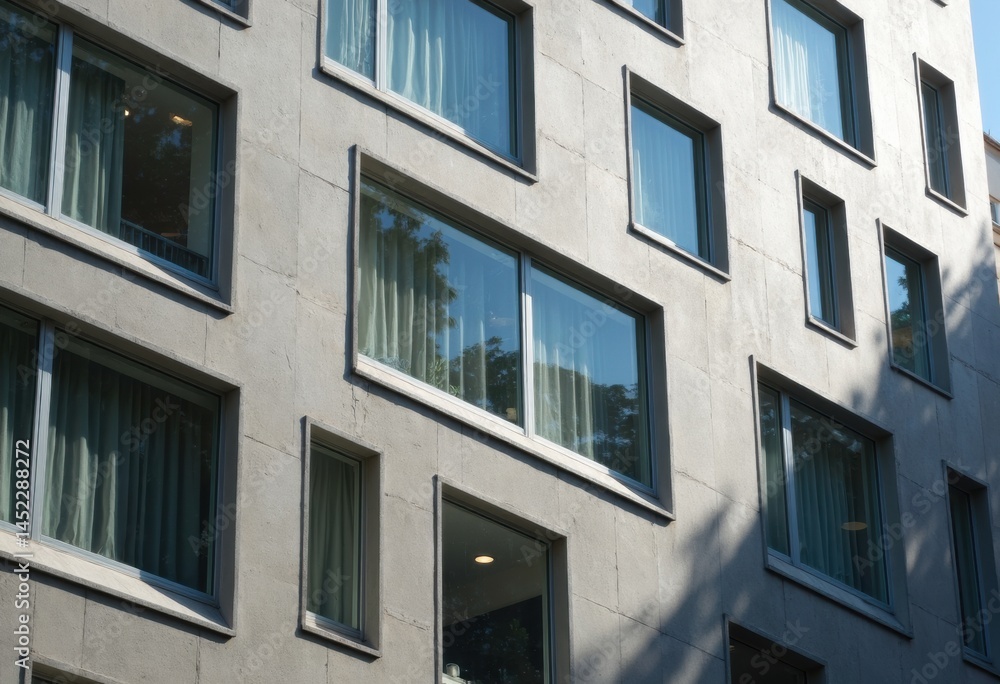 Poster modern building facade with large windows and minimalist design