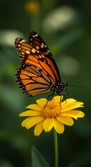 Obraz premium Monarch Butterfly on Yellow Flower Closeup