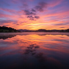Fototapeta premium Vibrant Sunrise over Calm Lake with Colorful Reflections