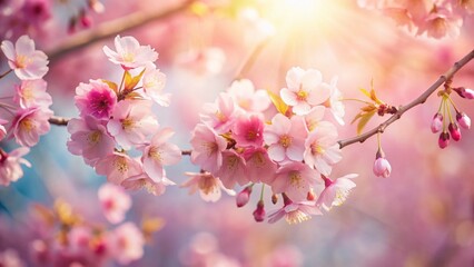 Dreamy Vintage Cherry Blossom Close-up: Soft Pink Petals in Sunlight