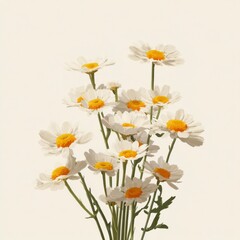 Fototapeta premium Elegant Bouquet of White Daisies with Yellow Centers on Cream Background - Floral Illustration for Spring, Summer, and Nature-Inspired Designs