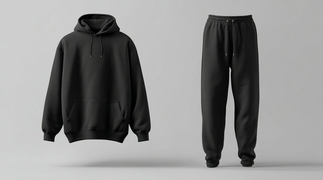 Black hoodie and sweatpants set mockup casual clothing apparel loungewear fashion template design outfit