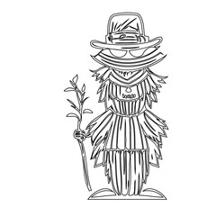 Stylized monochrome illustration of a peculiar creature with unique outfit