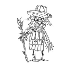 Minimalist Scarecrow Illustration: Spooky Farm Character Design for Halloween Decor