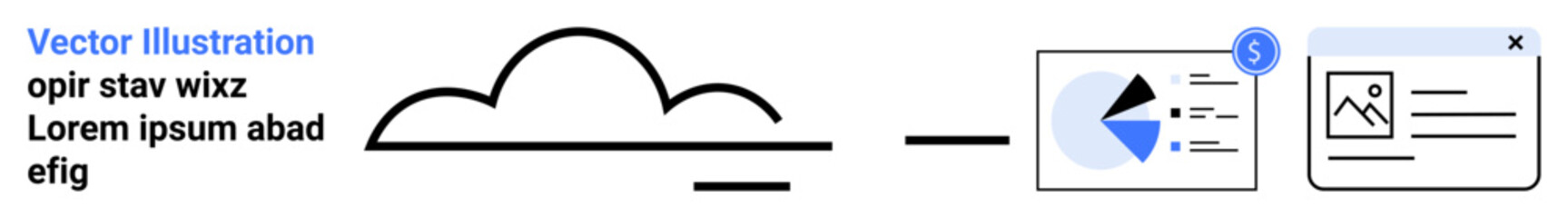 Cloud icon linked to a data chart and a report window, illustrating technology and information flow. Ideal for cloud computing, data analytics, technology, networking, finance, innovation, research