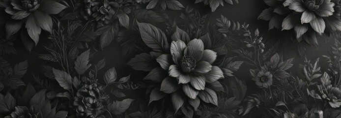 Intricate charcoal floral wallpaper, abstract botanical design, home, depth