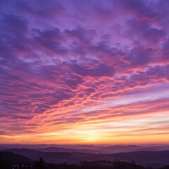 Obraz premium Vibrant Sunset Landscape with Purple and Orange Clouds