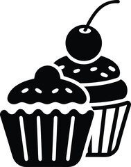 Two black and white cupcakes vector illustration simple dessert design