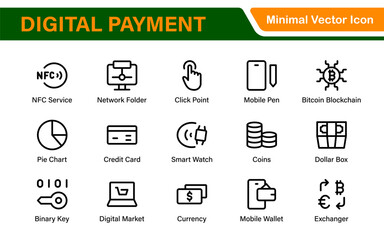 Finance and Technology Icon Collection – Professional Minimalist Line Vector Icons for Cryptocurrency, Mobile Banking, Digital Wallets, and Investments