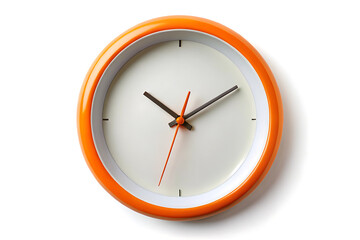 Wall clock white, orange edging isolated on white background 