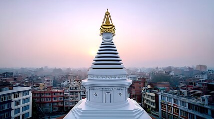 Sunrise over Kathmandu Majestic Stupa Skyline.