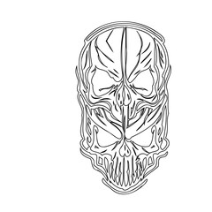 Intricate monochromatic skull artwork with symmetrical and detailed line work