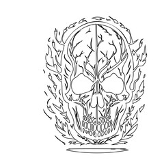 Outlined skull entwined with flame-like botanical elements in minimalist art