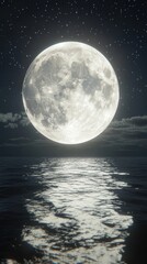 Full moon close to the ocean at night atmosphere serene water.