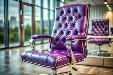 Elegant Purple Leather Office Chair with Tufted Backrest and Chrome Base