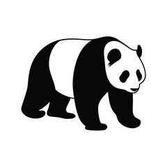 Stylized vector illustration of a walking panda bear in black and white silhouette