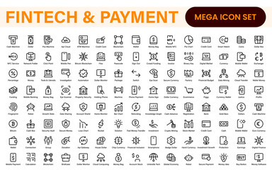 Finance and Technology Icon Collection – Professional Minimalist Line Vector Icons for Cryptocurrency, Mobile Banking, Digital Wallets, and Investments
