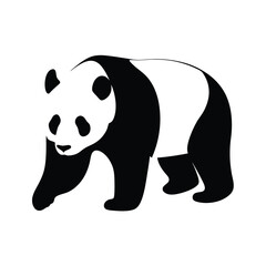 Stylized vector illustration of a walking panda bear in black and white silhouette