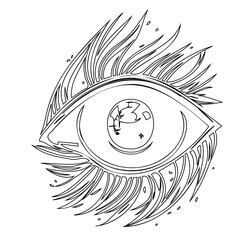 Monochrome Illustration Depicting an Eye with Stylized Lashes in Linear Style