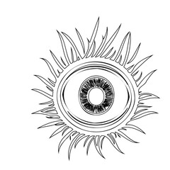 Abstract depiction of an eye, encapsulated within a radiating sunburst design
