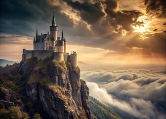 Obraz premium Epic Fantasy Clifftop Castle: Minimalist Landscape Photography