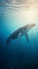 Fototapeta premium Pixel Art Humpback Whale Underwater Scene