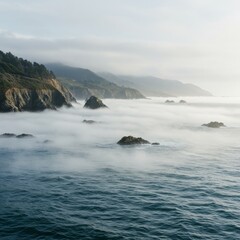 Misty Coastal Cliffs and Ocean