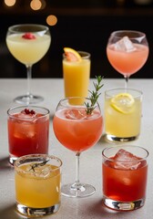 Fototapeta premium Assorted Colorful Cocktails on a Bar Counter
