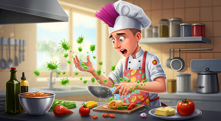 Food Handler Spreading Bacteria via Unwashed Hands