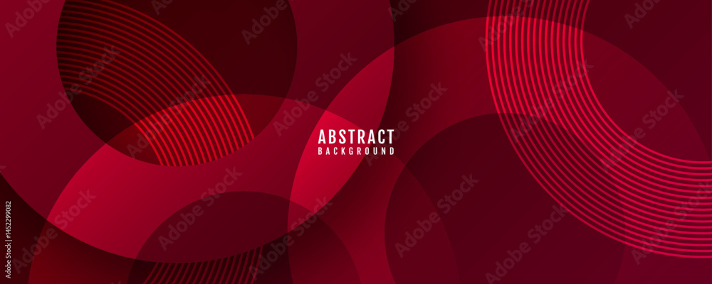 Poster 3d red abstract background overlap layer on dark space with circles lines effect decoration. modern 