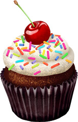 Cupcakes topped with cherries and sugar frosting