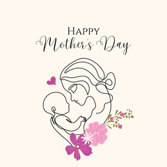 Mother and baby line art vector illustration, mothers day celebration background