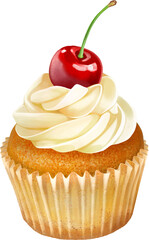 Cupcakes with cherries and whipped cream