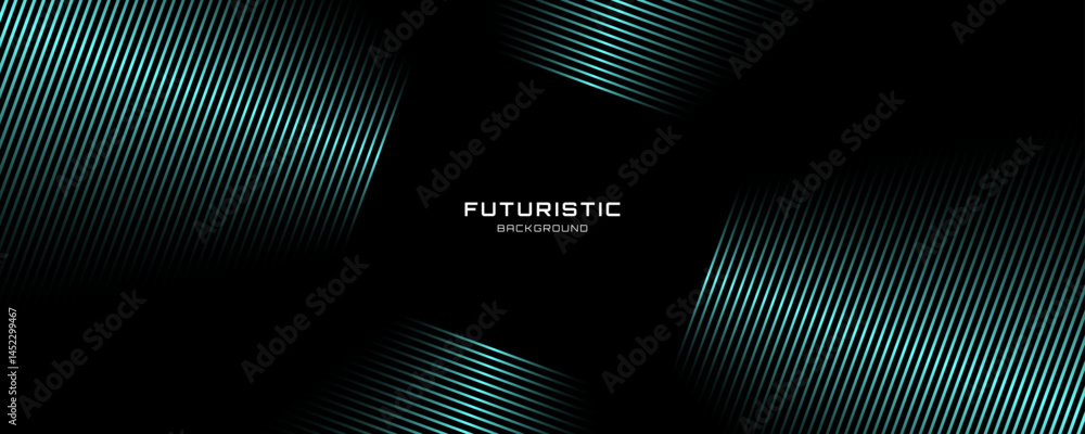 Poster 3d blue black techno abstract background overlap layer on dark space with diagonal lines effect deco