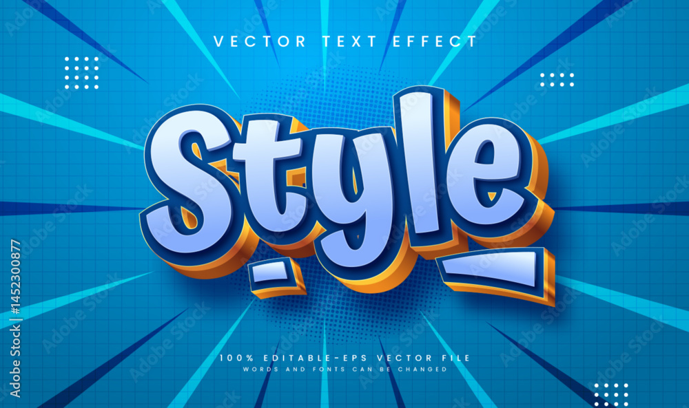Poster a 3d style text effect in vibrant blue and gold. fully editable vector file.