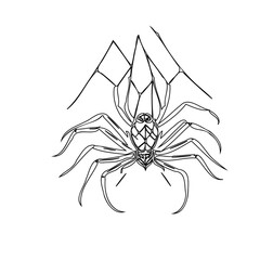 Line Art Spider with Geometrical Web, Artistic Arachnid Vector Illustration