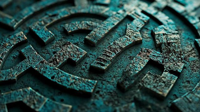 Teal metallic maze etched onto textured surface