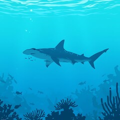 Fototapeta premium Serene Hammerhead: Underwater Elegance in Teal AI Generated
