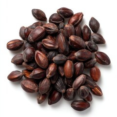 Obraz premium Argan Seeds Pile on White Background - Raw Argania Spinosa Nuts for Cosmetic Oil Production, Moroccan Ingredient, Organic Skincare, Beauty Industry