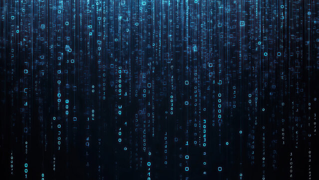 Blue binary code background digital data.