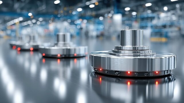 High-tech materials showcase, shimmering rare earth discs, precision instruments, cleanroom setting, advanced technology, innovation, scientific exploration