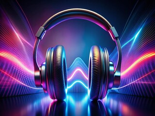 Futuristic Headset with Sound Waves: Innovative Music Technology Stock Photo