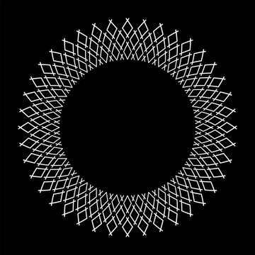 recommend clip art: Radial Geometric Circular Pattern for Decorative Frame or Border. Circle White Design Element on Black Background.