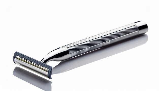 Close-up of a sleek, metallic safety razor