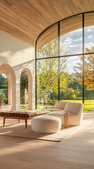 Modern Farmhouse Living Room with Arch Windows